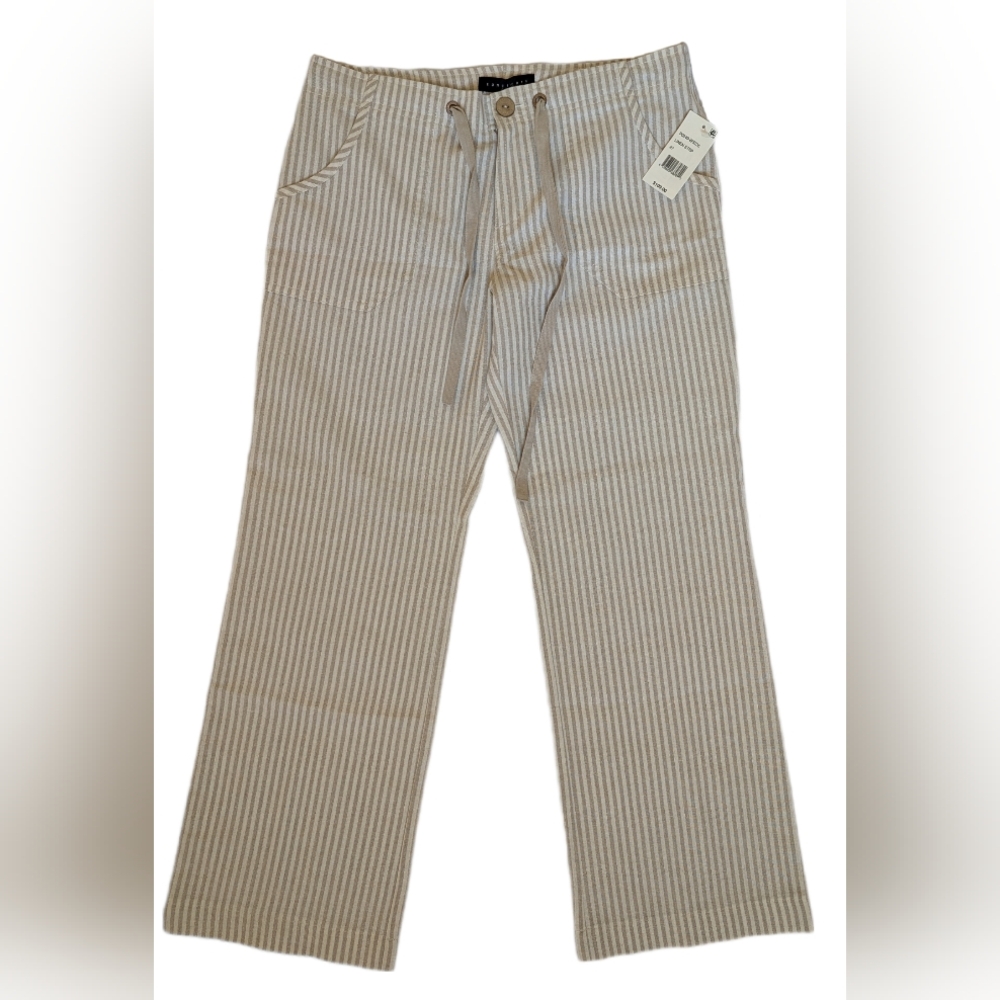 Sanctuary Linen Blend Striped Cropped Trousers, NWT Size 27, Natural And Grey